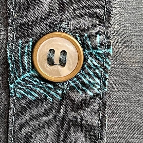 NWT Simply Noelle Sheer Button Down Tab-Sleeve Leaf Blouse Midnight Blue Sz XXL - Picture 10 of 14